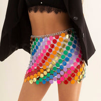 Thumbnail for Handmade Rainbow Squamous Glitter Sequins Patchwork Strappy Nightclub Party Skirt - ArtGalleryZen