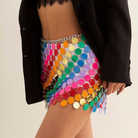 Thumbnail for Handmade Rainbow Squamous Glitter Sequins Patchwork Strappy Nightclub Party Skirt - ArtGalleryZen