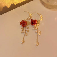 Thumbnail for Handmade Real Dried Rosebud Crystal Floral Pearl Tassel Necklace Dangle Earrings Bracelet Set - ArtGalleryZen