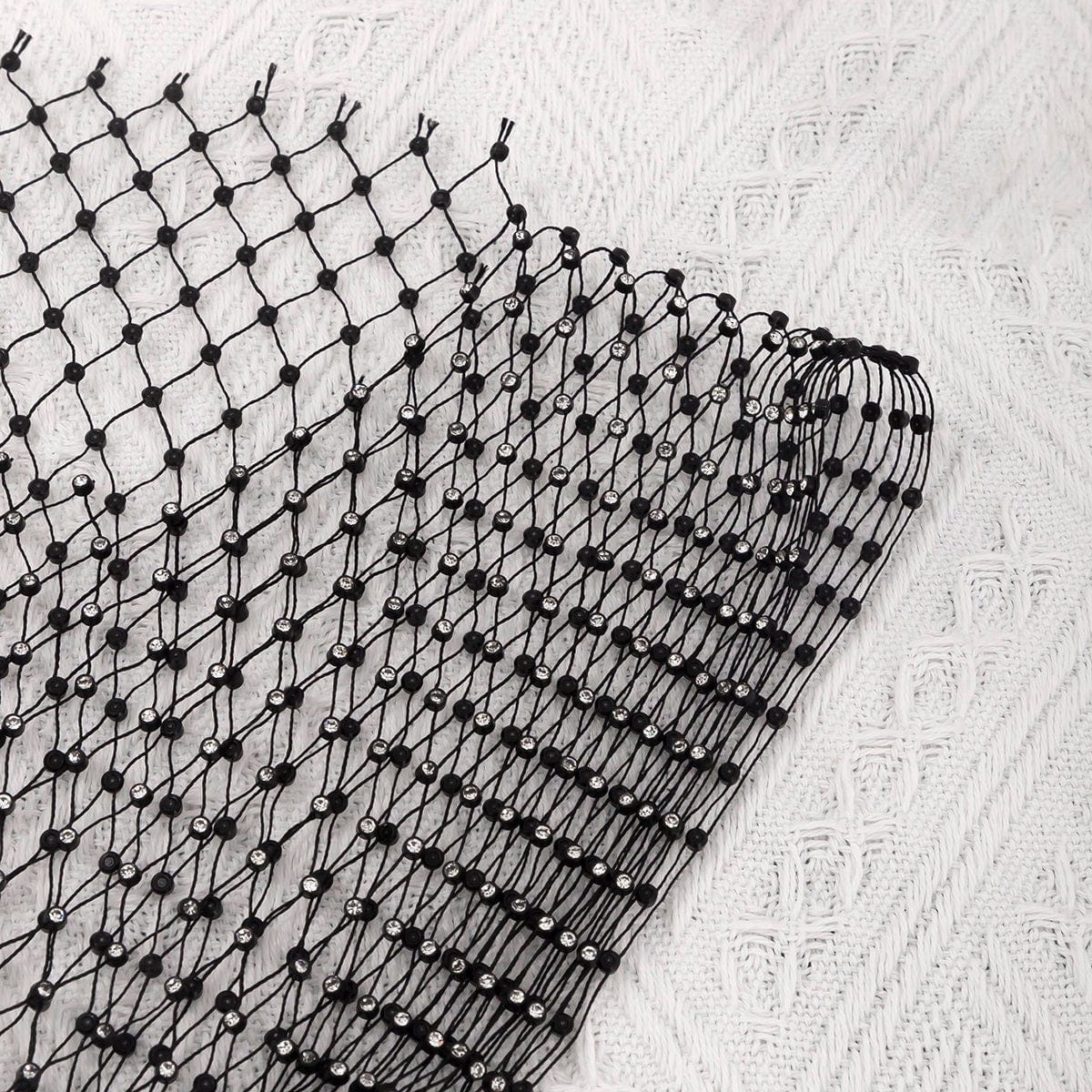Handmade Rhinestone Fishnet See Through Mesh Cover Up Dress - ArtGalleryZen