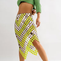 Thumbnail for Handmade Rhombic Colorful Glitter Sequins Patchwork Strappy Nightclub Party Skirt - ArtGalleryZen