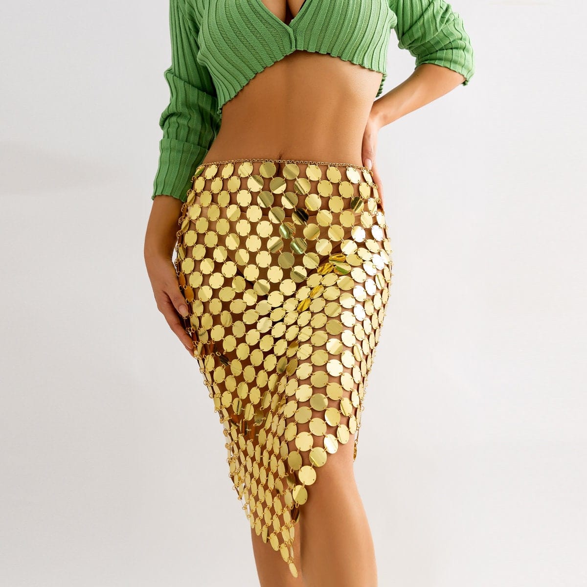 Handmade Rhombic Colorful Glitter Sequins Patchwork Strappy Nightclub Party Skirt - ArtGalleryZen