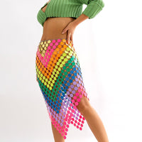 Thumbnail for Handmade Rhombic Colorful Glitter Sequins Patchwork Strappy Nightclub Party Skirt - ArtGalleryZen