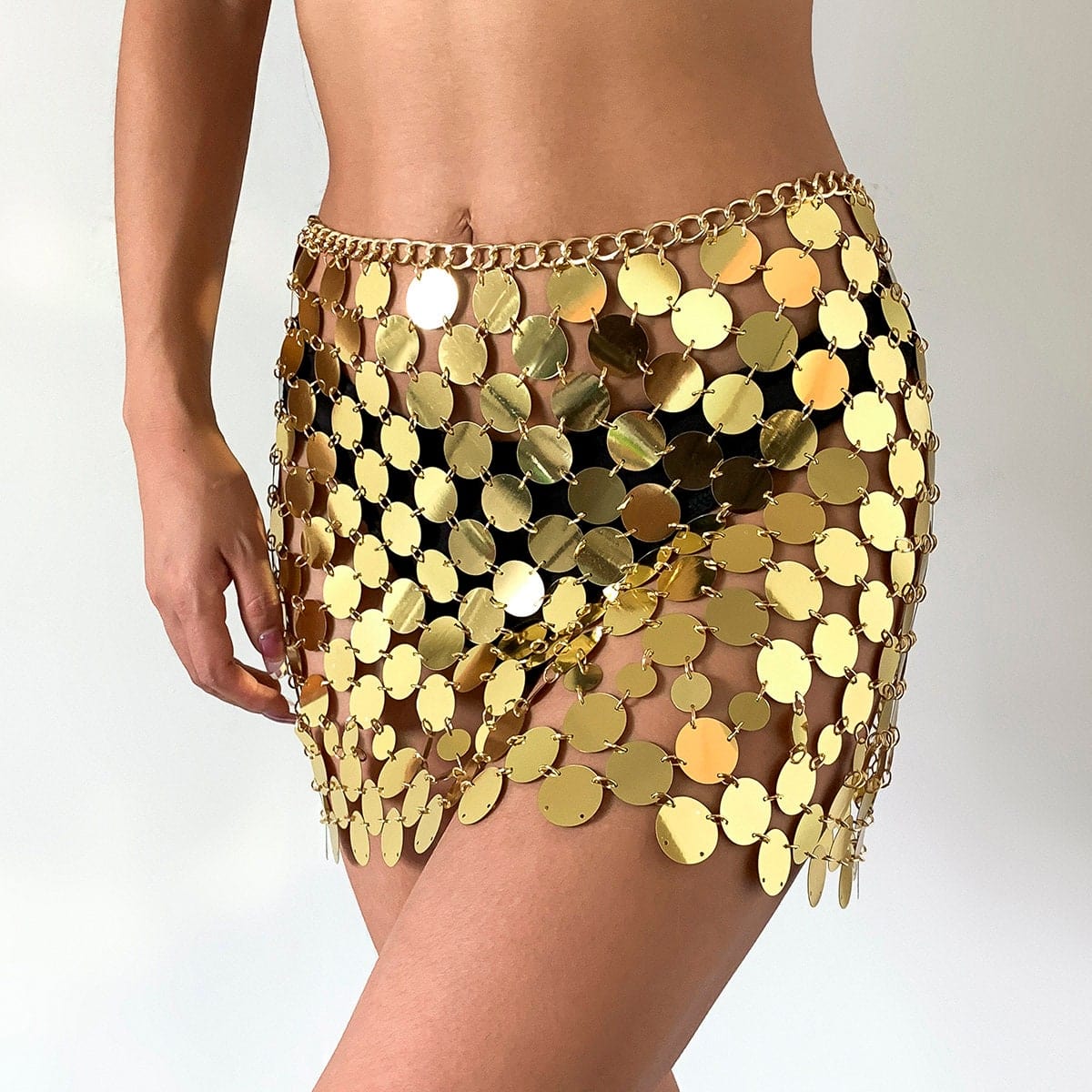 Handmade Squamous Glitter Sequins Patchwork Strappy Nightclub Party Skirt - ArtGalleryZen