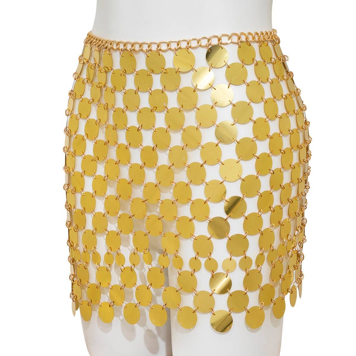 Handmade Squamous Glitter Sequins Patchwork Strappy Nightclub Party Skirt - ArtGalleryZen