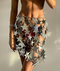 Thumbnail for Handmade Squamous Hollow Glitter Star Sequins Strappy Rave Party Skirt - ArtGalleryZen