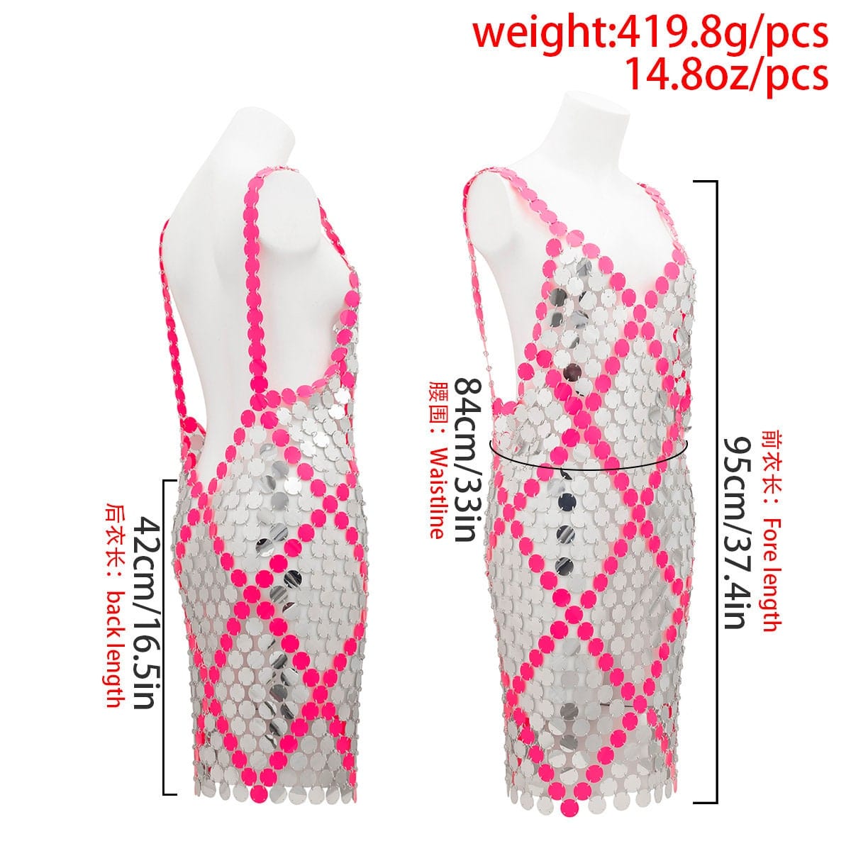 Handmade Two-tone Squamous Sequins Patchwork Rave Party Midi Dress - ArtGalleryZen