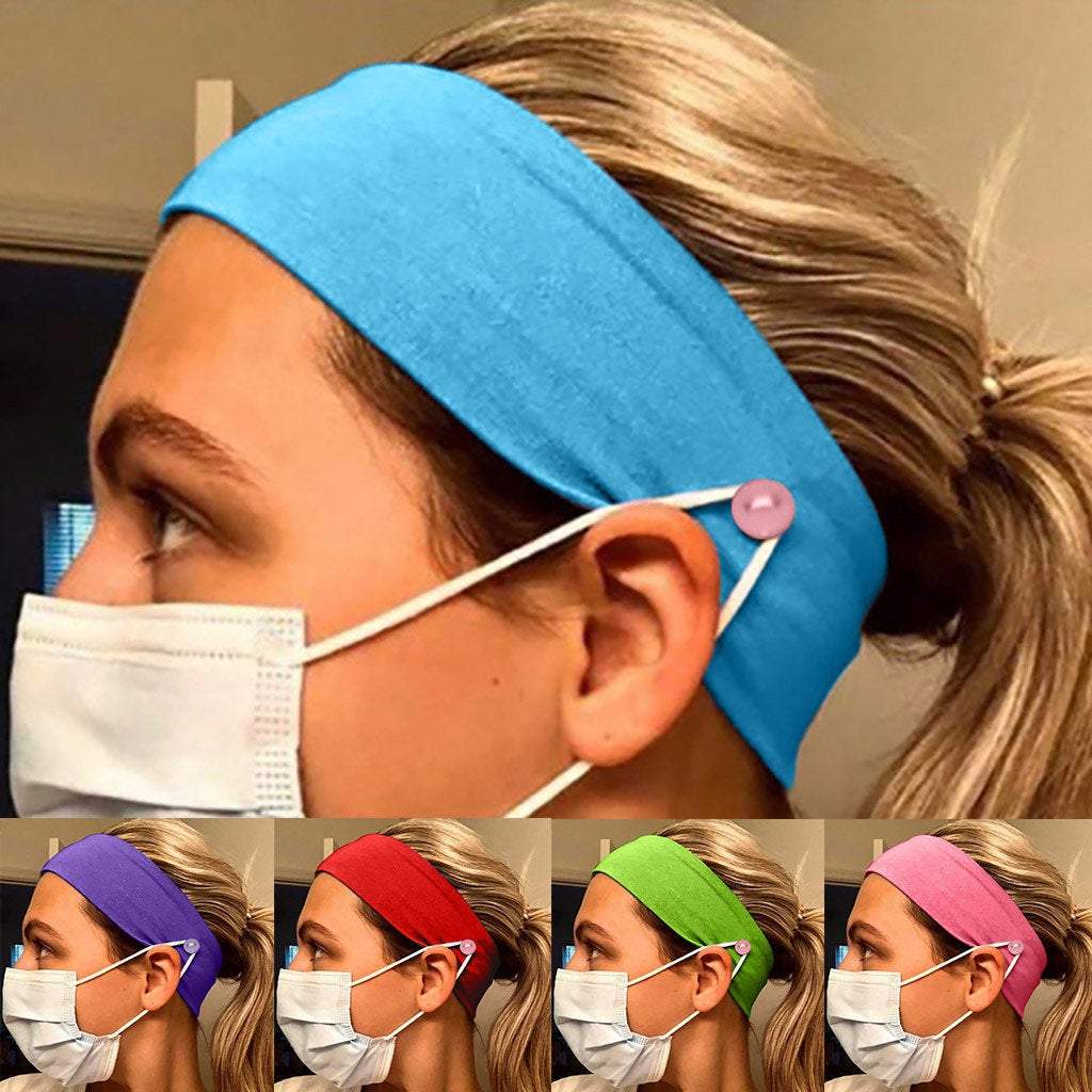 Headband with Buttons for Face Mask Holder - Yoga Sports Workout Turban Headwrap for Doctors Women Men - ArtGalleryZen
