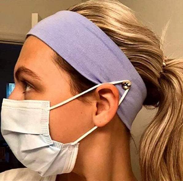 Headband with Buttons for Face Mask Holder - Yoga Sports Workout Turban Headwrap for Doctors Women Men - ArtGalleryZen