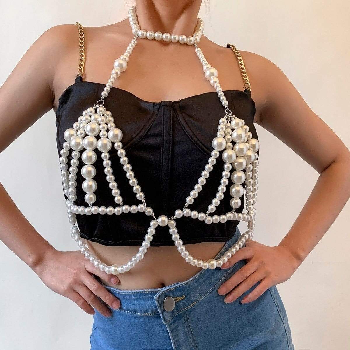  Pearl Body Chain Necklace for Women - Adjustable Size Fashion  Handmade Pearl Body Chain for Party : Clothing, Shoes & Jewelry