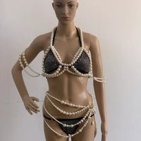 Thumbnail for Hollow Chunky Pearl Body Chain Bra - ArtGalleryZen