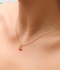 Thumbnail for Dainty Enamel Cherry Pendant Box Chain Choker Necklace - ArtGalleryZen