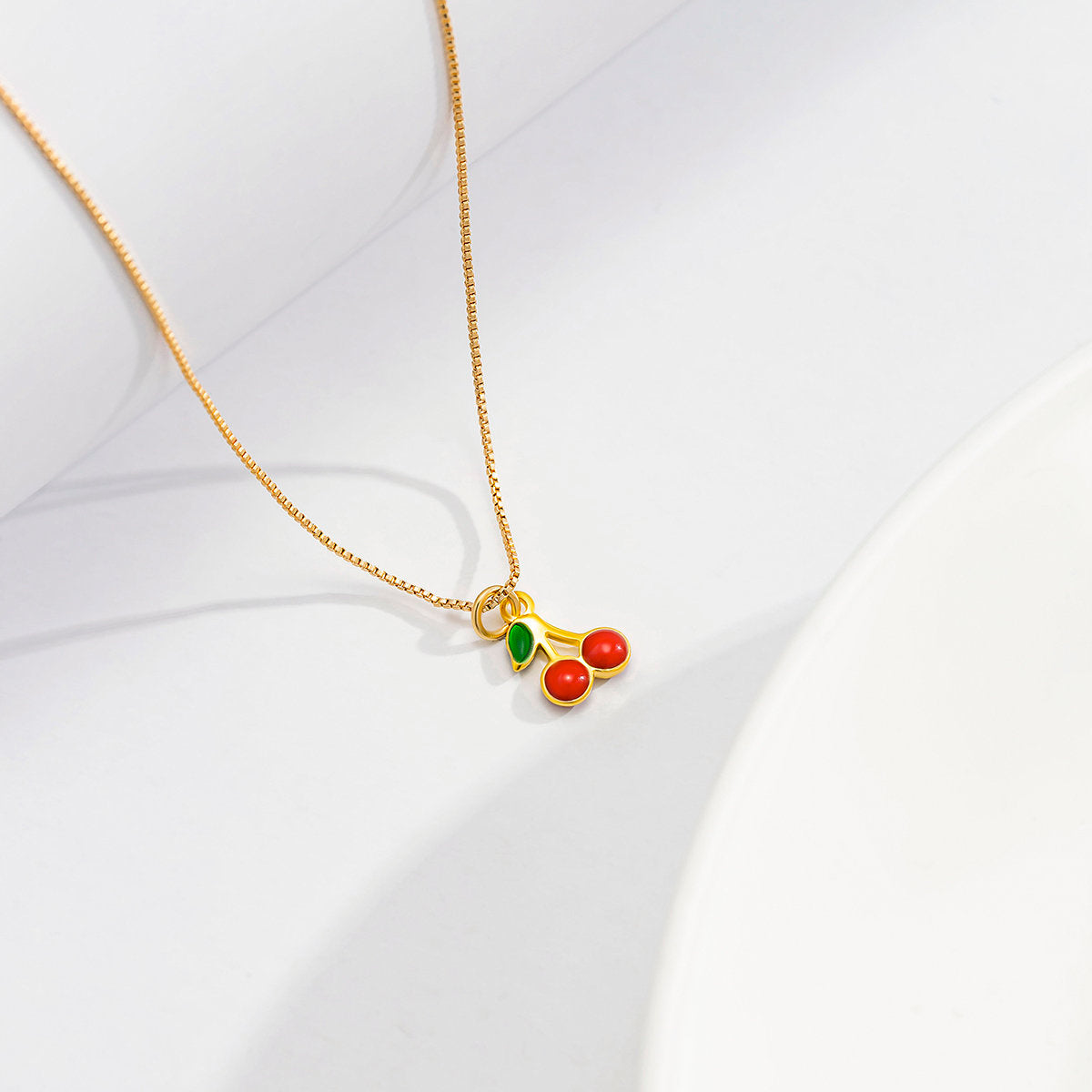 Dainty Enamel Cherry Pendant Box Chain Choker Necklace - ArtGalleryZen