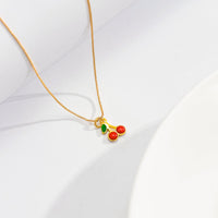 Thumbnail for Dainty Enamel Cherry Pendant Box Chain Choker Necklace - ArtGalleryZen