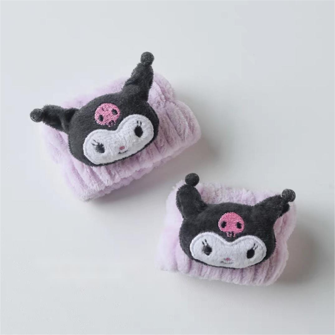 Kawaii 2 Pieces Face Washing Anti-Wet Plush Wristband Hairband Set - ArtGalleryZen