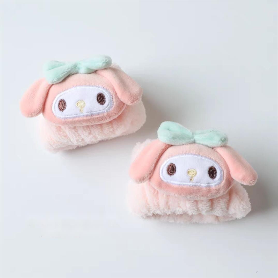 Kawaii 2 Pieces Face Washing Anti-Wet Plush Wristband Hairband Set - ArtGalleryZen
