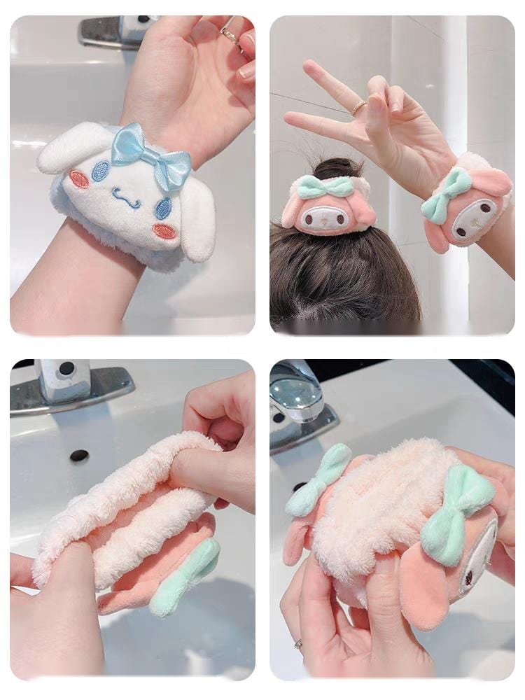 Kawaii 2 Pieces Face Washing Anti-Wet Plush Wristband Hairband Set - ArtGalleryZen