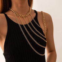 Thumbnail for Layered Gold Silver Tone Curb Link Chain Tassel Shoulder Necklace - ArtGalleryZen