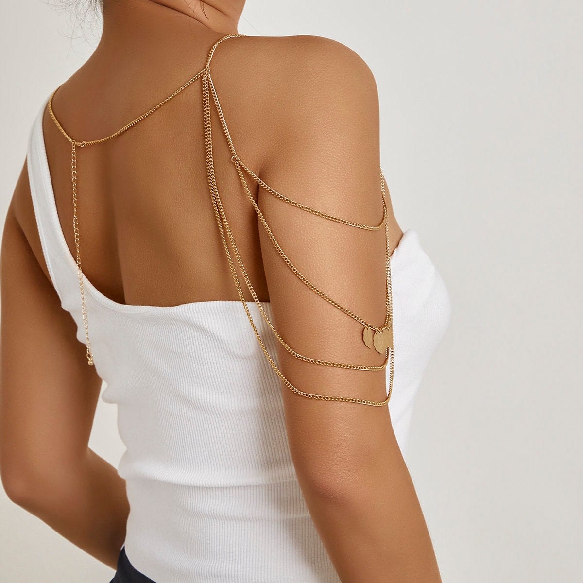 Layered Gold Silver Tone Leaf Tassel Shoulder Necklace - ArtGalleryZen