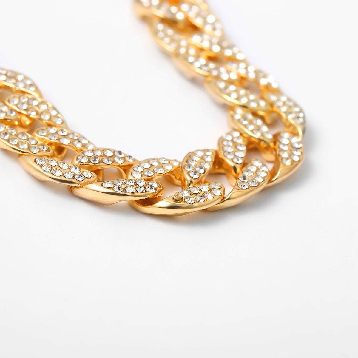 LUX Handmade Gold Tone Czech Rhinestone Full Inlaid Curb Link Chain Choker Necklace - ArtGalleryZen