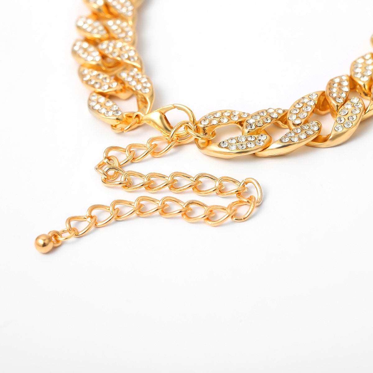LUX Handmade Gold Tone Czech Rhinestone Full Inlaid Curb Link Chain Choker Necklace - ArtGalleryZen