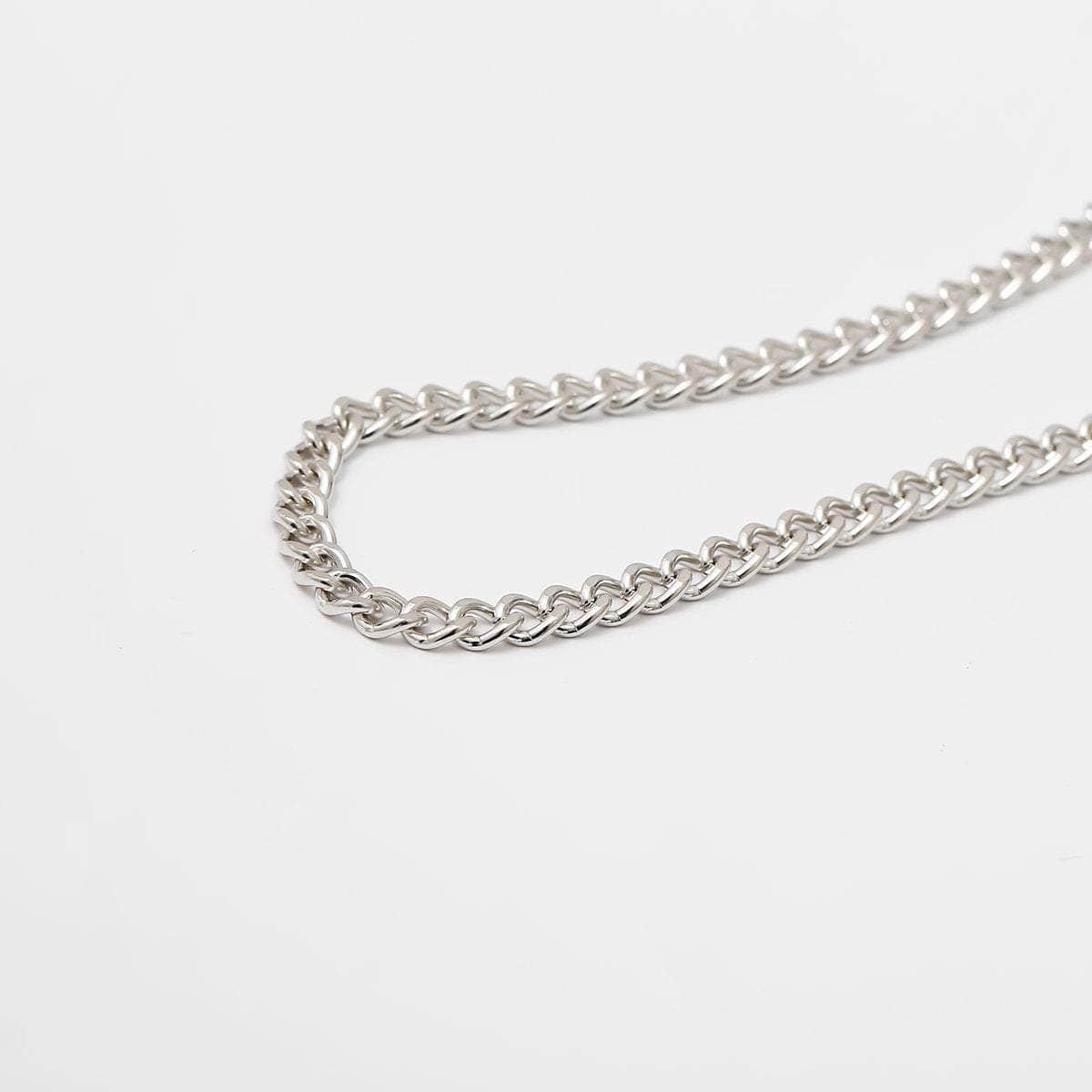 Minimalist 4 Pieces Silver Tone Curb Link Chain Choker Necklace - ArtGalleryZen