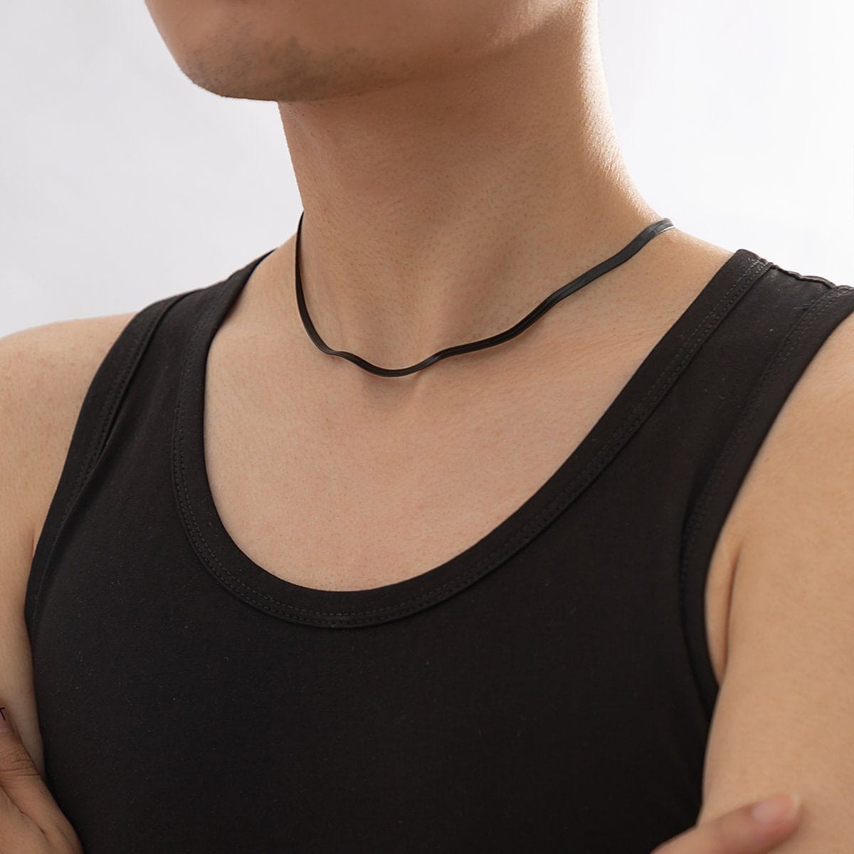 Minimalist Black Herringbone Chain Choker Necklace - ArtGalleryZen