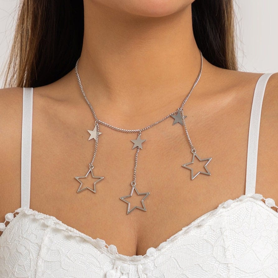 Minimalist Celestial Star Tassel Choker Necklace - ArtGalleryZen