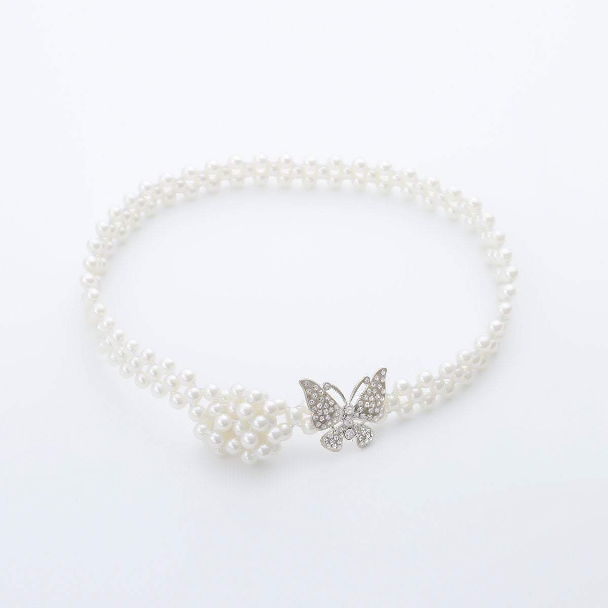 Minimalist Chic Silver Tone Crystal Inlaid Butterfly Beaded Pearl Waist Chain - ArtGalleryZen