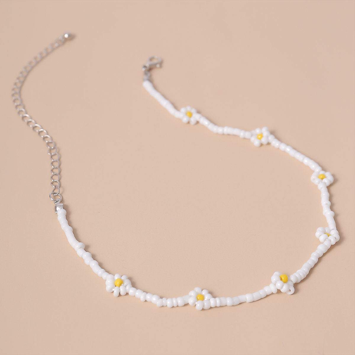 Minimalist Colorful Floral Daisy Seed Beaded Choker Necklace - ArtGalleryZen
