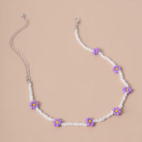 Thumbnail for Minimalist Colorful Floral Daisy Seed Beaded Choker Necklace - ArtGalleryZen