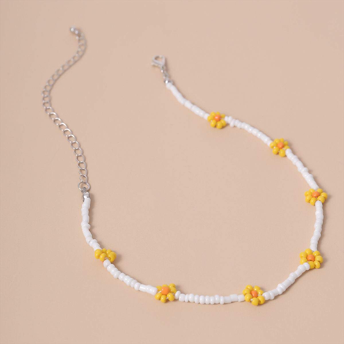 Minimalist Colorful Floral Daisy Seed Beaded Choker Necklace - ArtGalleryZen