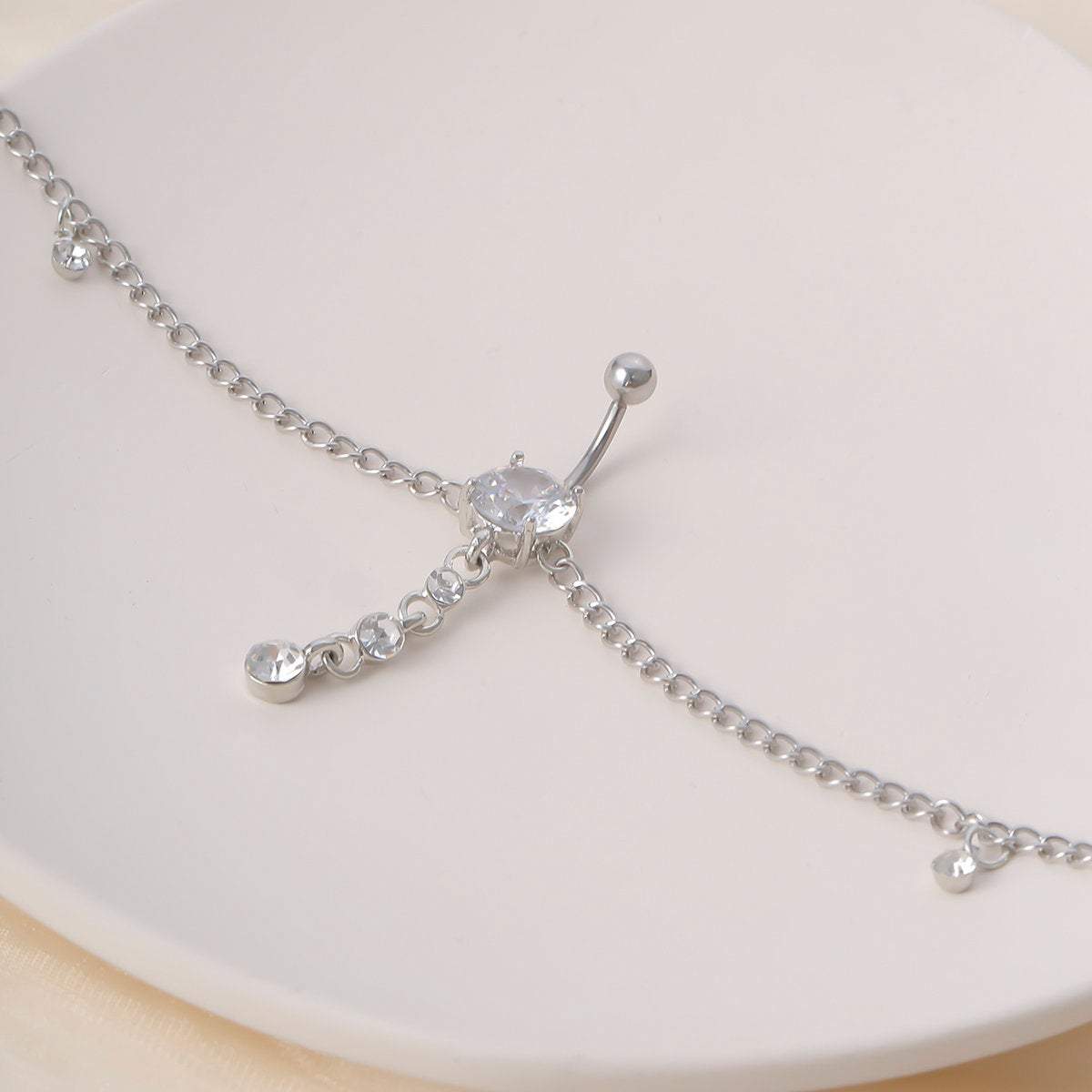 Minimalist Crystal Navel Piercing Belly Chain - ArtGalleryZen