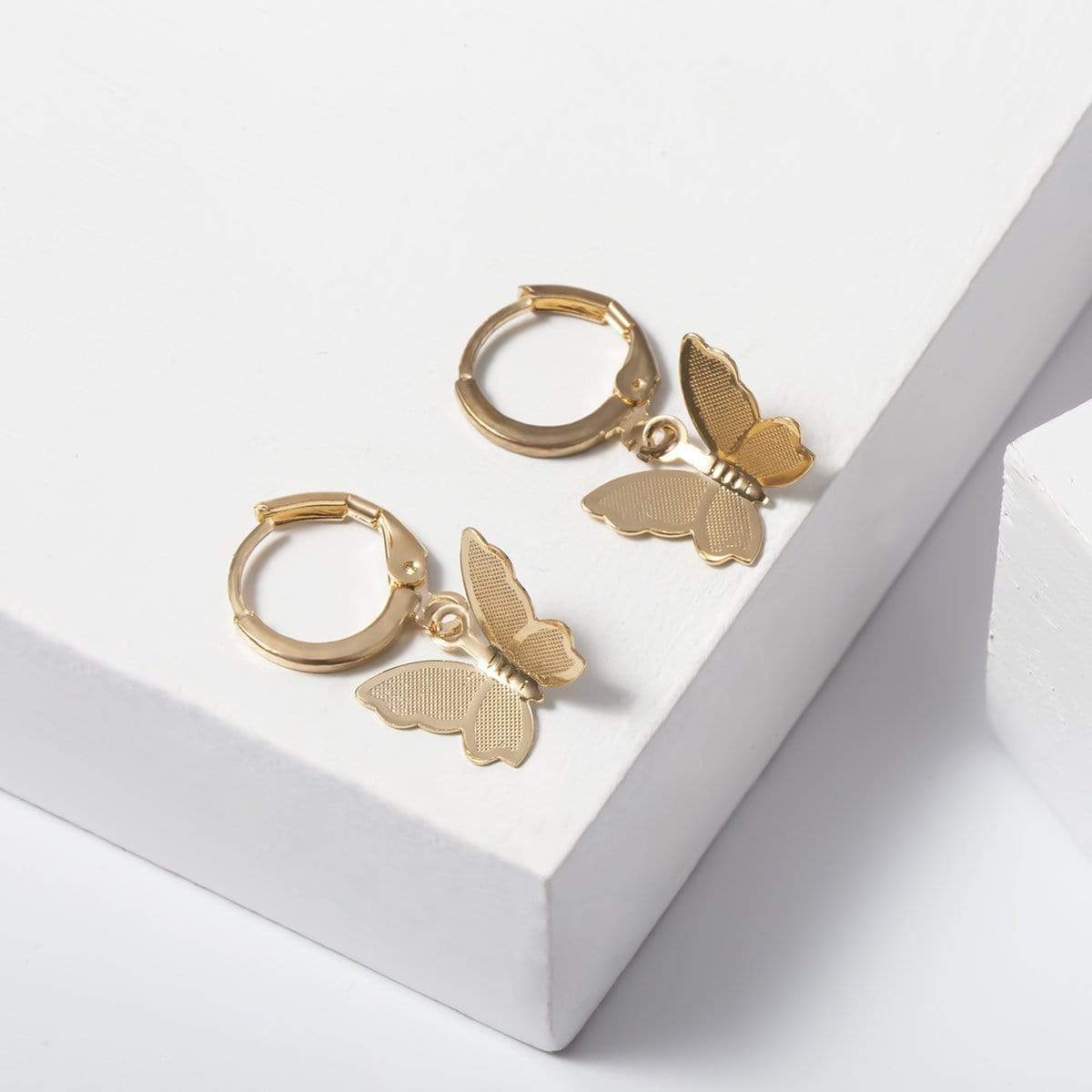 Minimalist Gold Silver Tone Butterfly Pendant Hoop Earrings - ArtGalleryZen