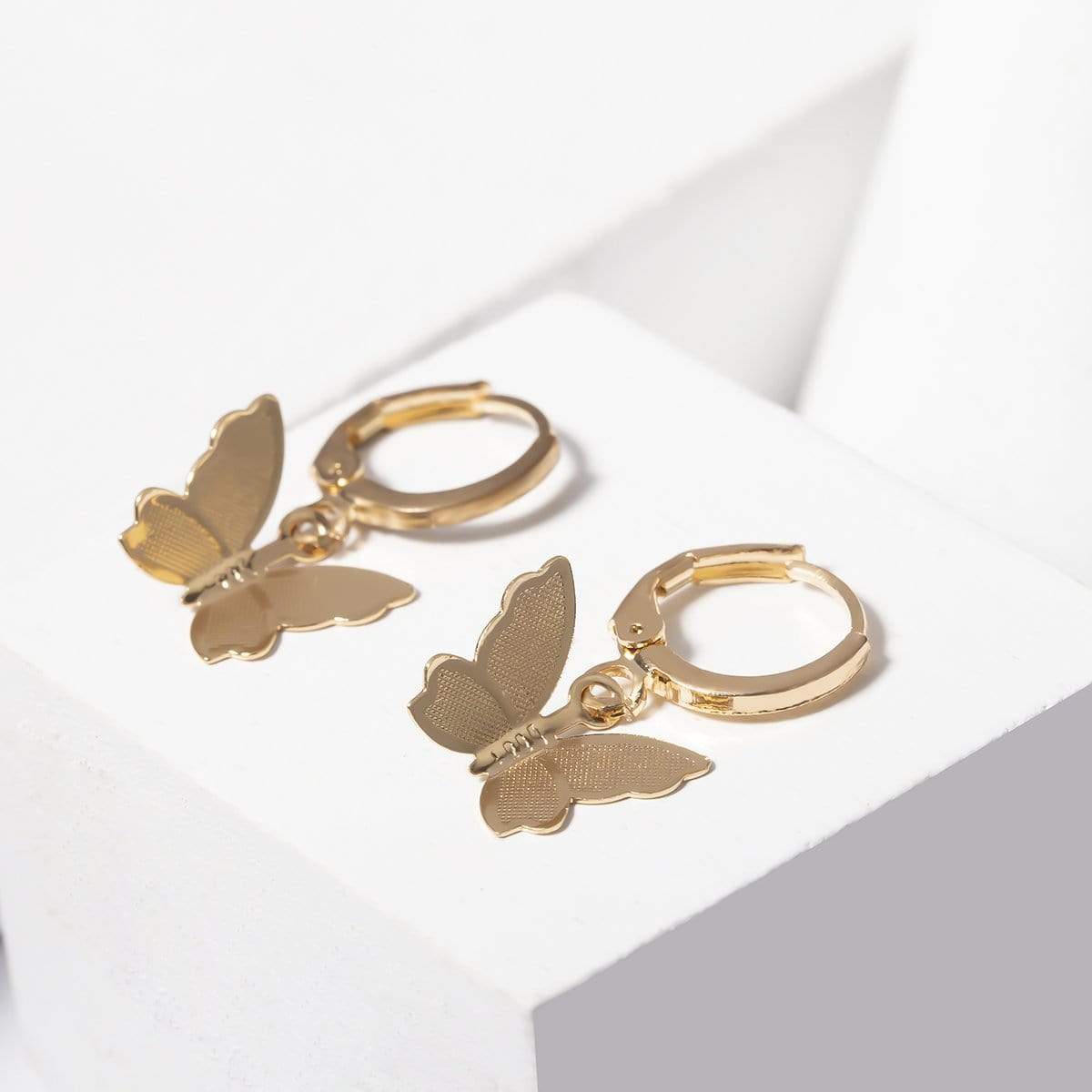 Minimalist Gold Silver Tone Butterfly Pendant Hoop Earrings - ArtGalleryZen