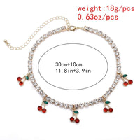 Thumbnail for Minimalist Gold Silver Tone Crystal Inlaid Cherry Pendant Choker Necklace - ArtGalleryZen