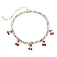 Thumbnail for Minimalist Gold Silver Tone Crystal Inlaid Cherry Pendant Choker Necklace - ArtGalleryZen
