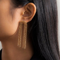 Thumbnail for Minimalist Gold Silver Tone Curb Link Chain Dangling Tassel Stud Earrings - ArtGalleryZen