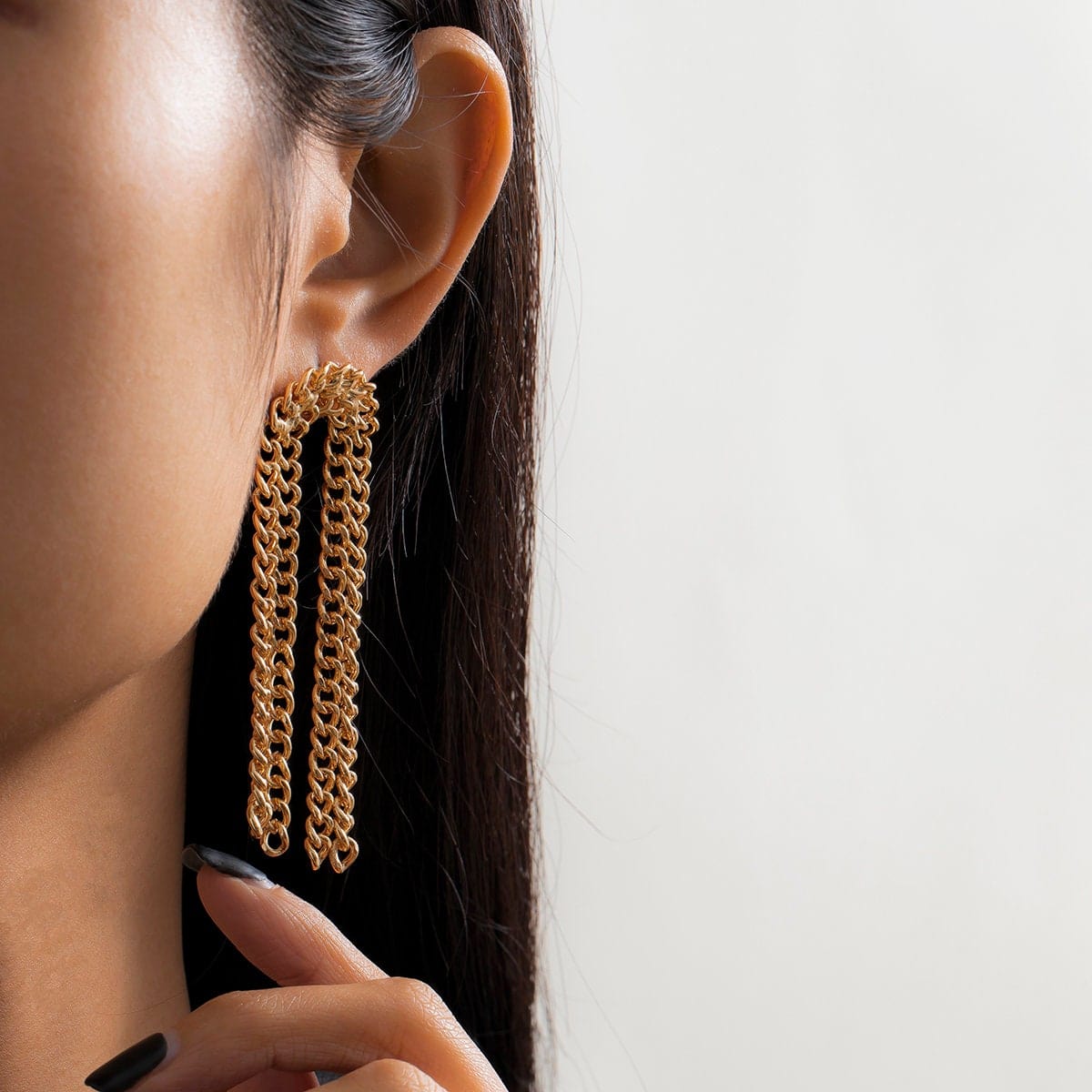 Minimalist Gold Silver Tone Curb Link Chain Dangling Tassel Stud Earrings - ArtGalleryZen