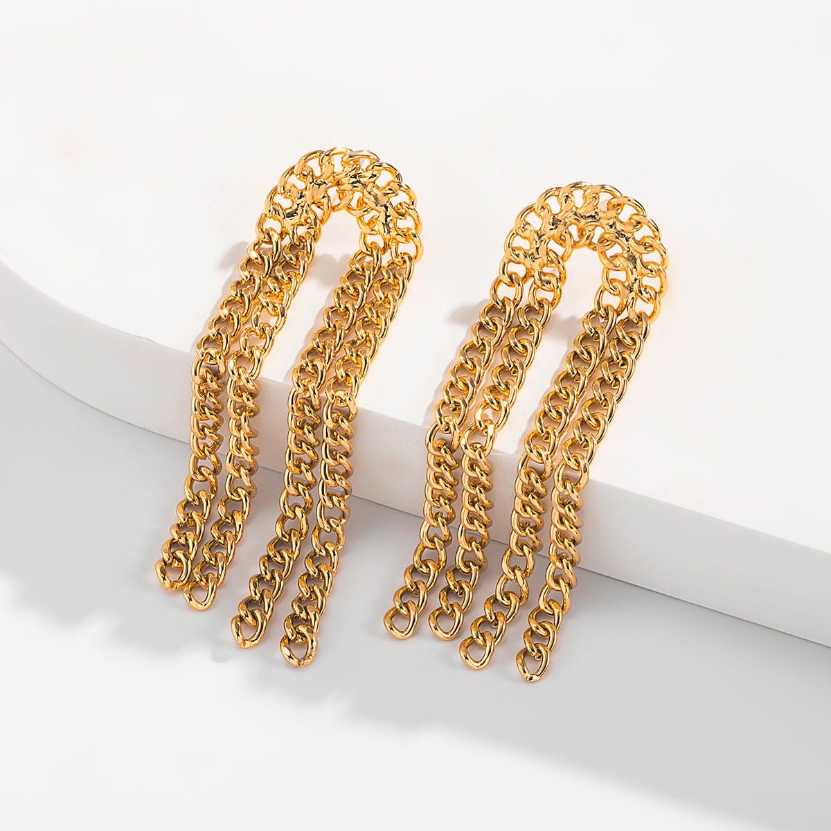 Minimalist Gold Silver Tone Curb Link Chain Dangling Tassel Stud Earrings - ArtGalleryZen