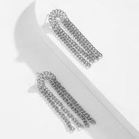 Thumbnail for Minimalist Gold Silver Tone Curb Link Chain Dangling Tassel Stud Earrings - ArtGalleryZen