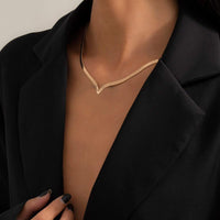 Thumbnail for Minimalist Gold Silver Tone Herringbone Chain V Shaped Choker Necklace - ArtGalleryZen