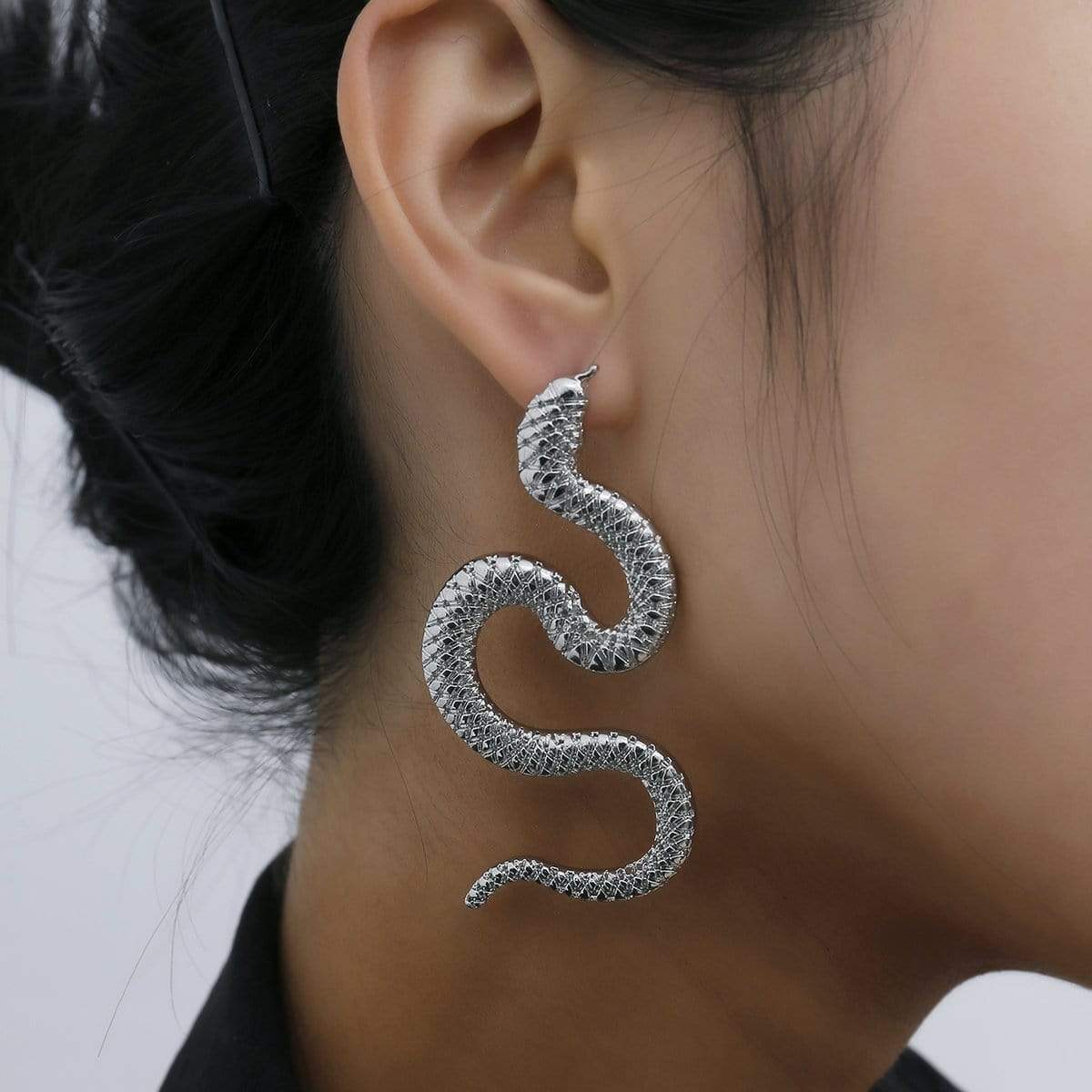 Minimalist Gold Silver Tone Oversize Snake Drop Earrings - ArtGalleryZen