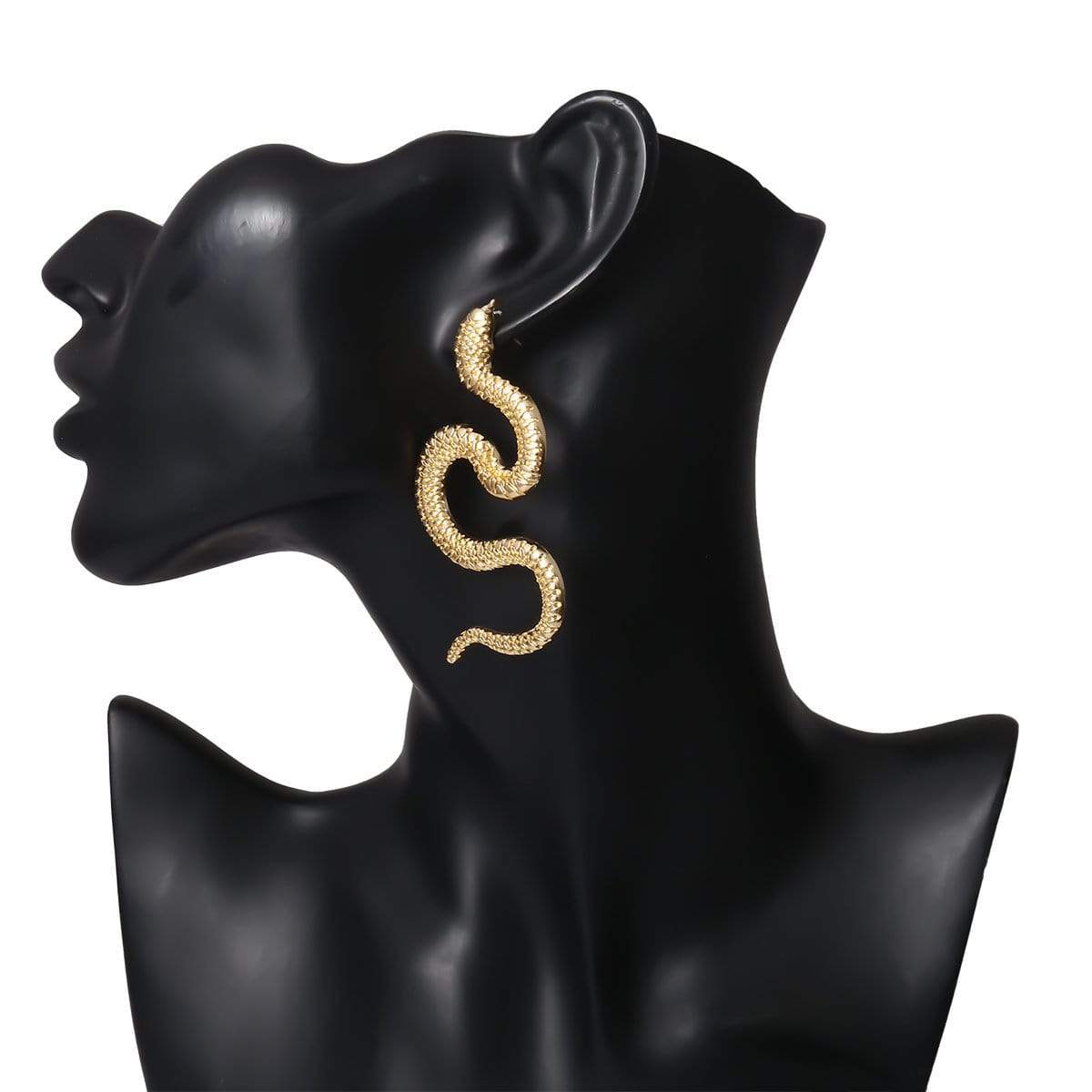 Minimalist Gold Silver Tone Oversize Snake Drop Earrings - ArtGalleryZen