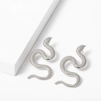 Thumbnail for Minimalist Gold Silver Tone Oversize Snake Drop Earrings - ArtGalleryZen
