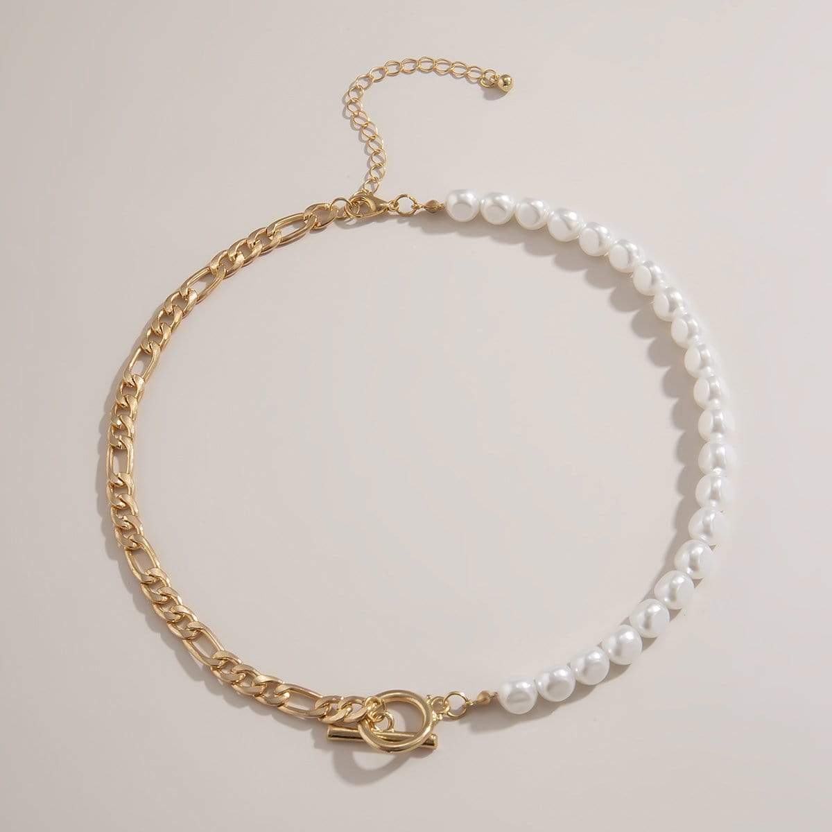 Minimalist Gold Silver Tone Toggle Clasp Pearl Chain Choker Necklace - ArtGalleryZen