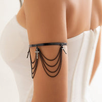Thumbnail for Minimalist Layered CZ Inlaid Cross Chain Tassel Arm Cuff - ArtGalleryZen