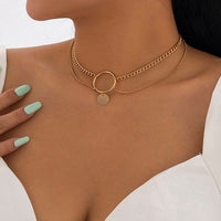 Thumbnail for Minimalist Layered Sequin Ring Charm Choker Necklace - ArtGalleryZen