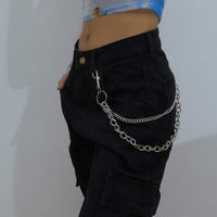 Thumbnail for Minimalist Layered Silver Tone Metal Curb Link Trouser Chain - ArtGalleryZen