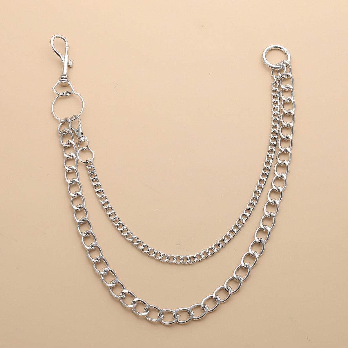 Minimalist Layered Silver Tone Metal Curb Link Trouser Chain - ArtGalleryZen